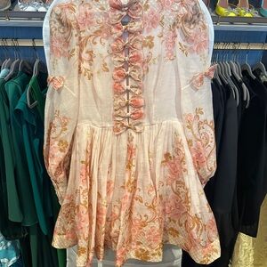 Zimmermann Pink and Gold Floral Lace-Up Blouse